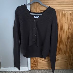 Cropped Dark Grey Button Up Sweater